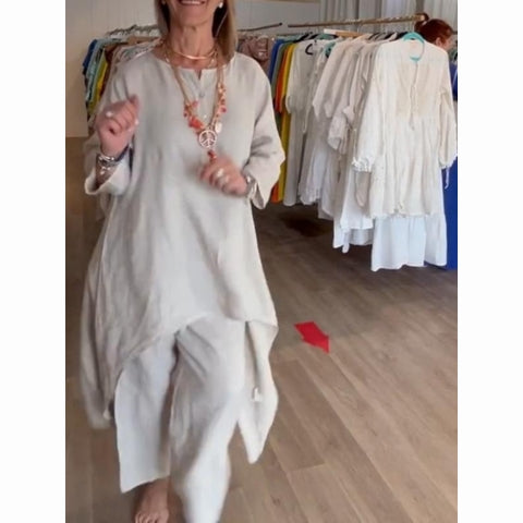 💕Women's Solid Color Linen Casual Suit