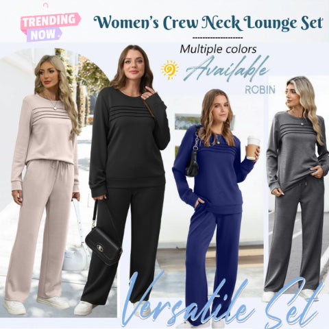 Women’s Soft Cotton Lounge Set – Crew Neck Top & Drawstring Pants