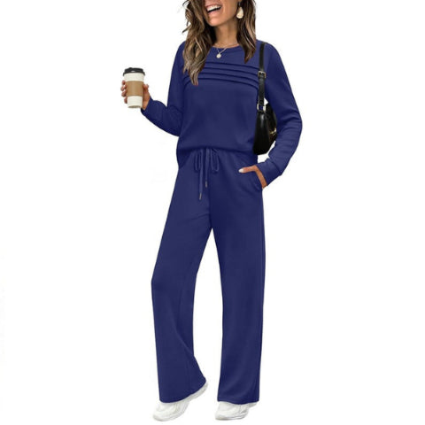 Women’s Soft Cotton Lounge Set – Crew Neck Top & Drawstring Pants