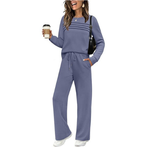 Women’s Soft Cotton Lounge Set – Crew Neck Top & Drawstring Pants