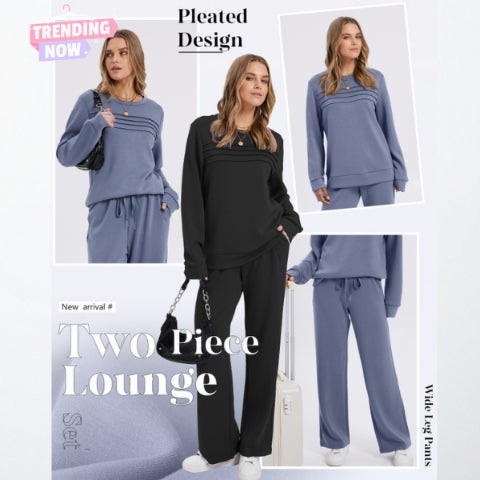 Women’s Soft Cotton Lounge Set – Crew Neck Top & Drawstring Pants