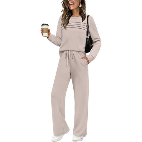 Women’s Soft Cotton Lounge Set – Crew Neck Top & Drawstring Pants
