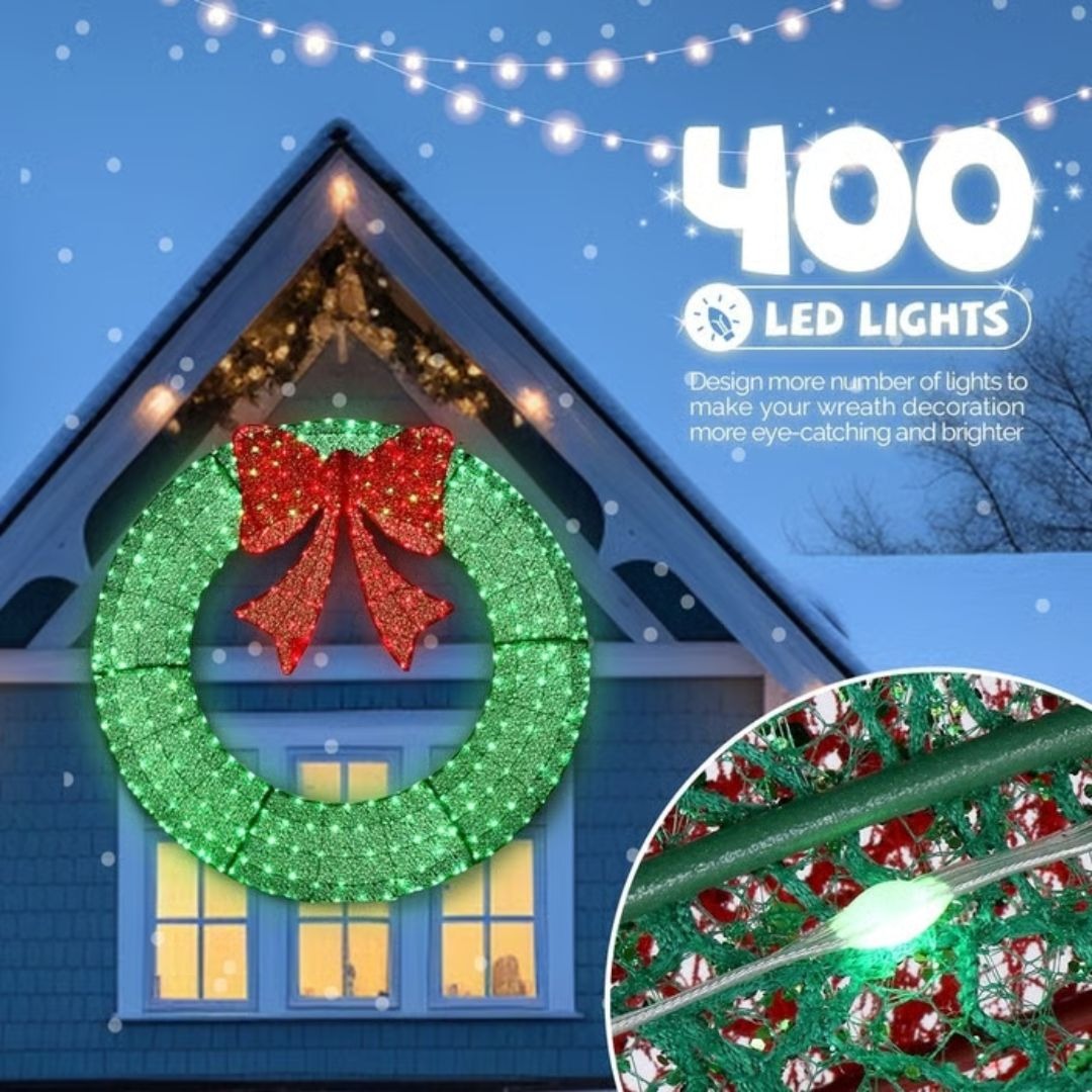 Pre-Lit Outdoor Christmas Wreath – Large Holiday Door Decoration