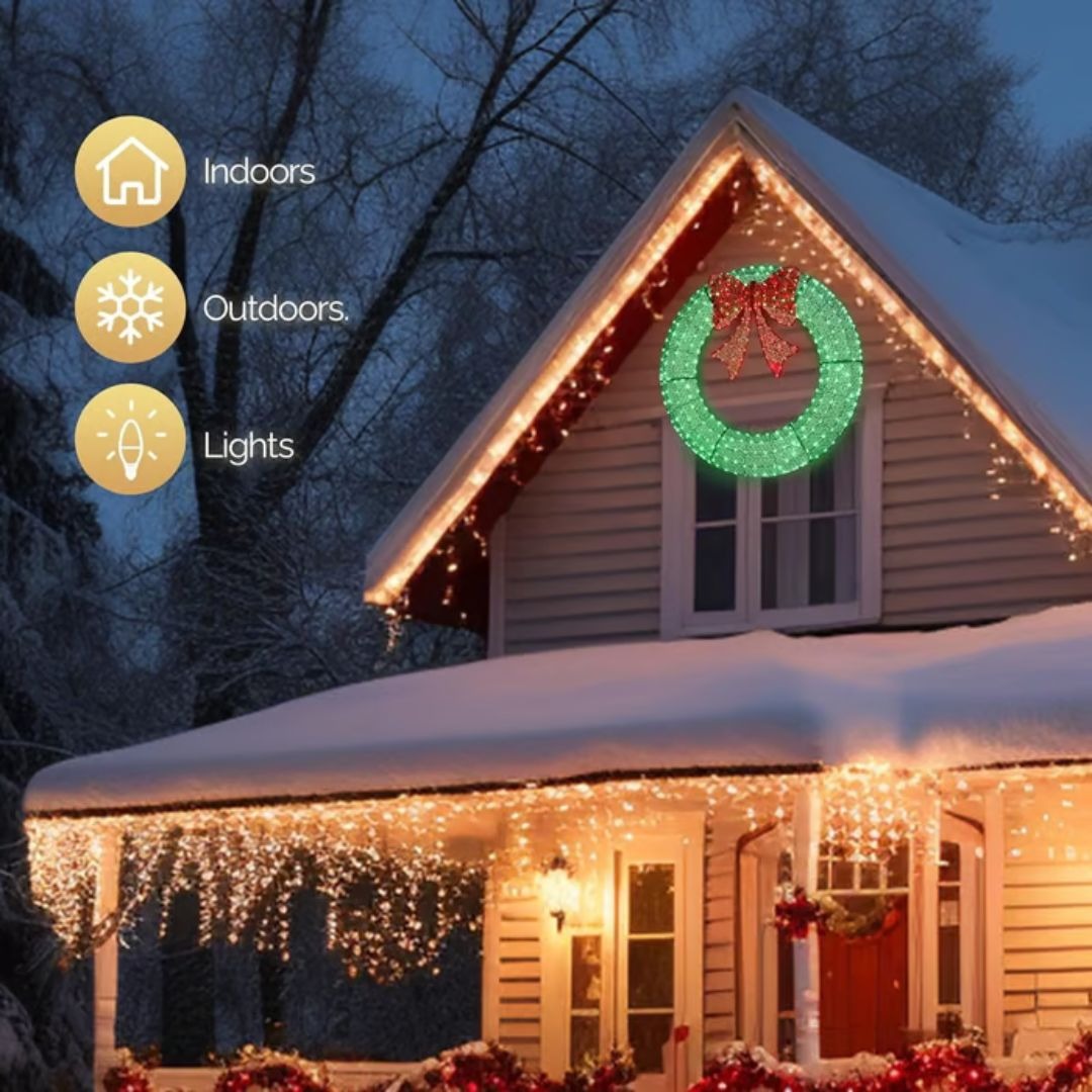 Pre-Lit Outdoor Christmas Wreath – Large Holiday Door Decoration